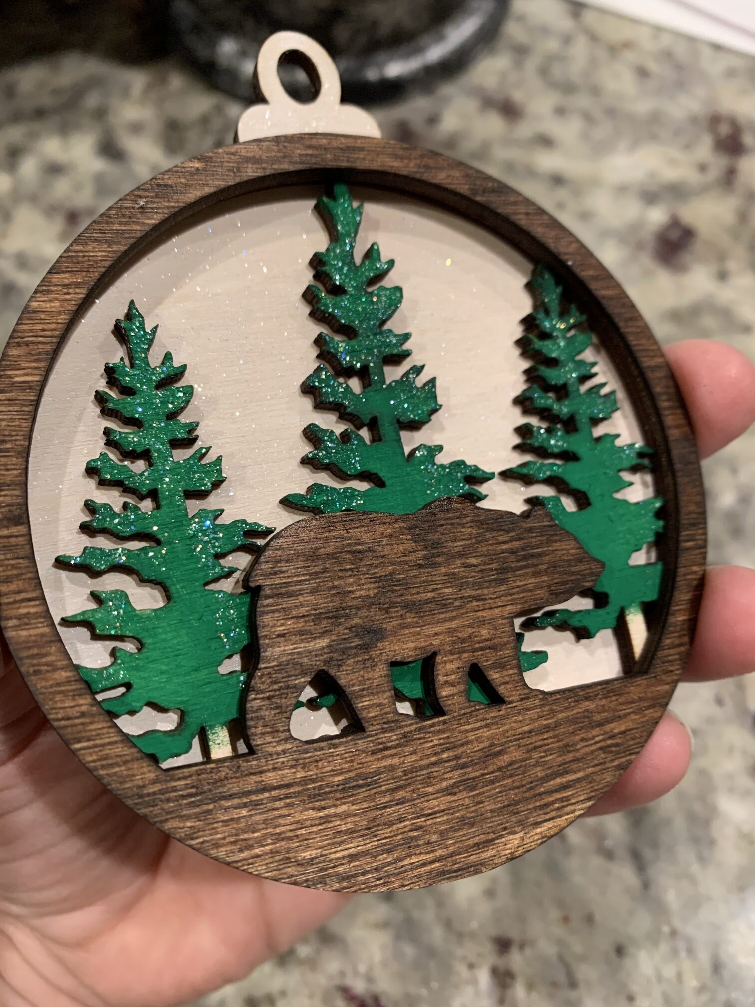 Wooden Bear Ornament | Laser Cut Bear Ornament | Layered Bear Ornament